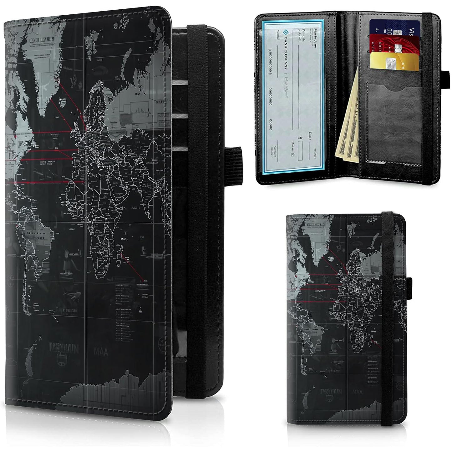 HOTFUYOCWE Leather Checkbook Cover for Men Women Check book Holder Cover for Personal Checkbook Checks with RFID Blocking & Elastic Strap-Bald Eagle with Flag