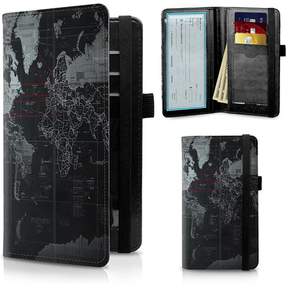 HOTFUYOCWE Leather Checkbook Cover for Men Women Check book Holder Cover for Personal Checkbook Checks with RFID Blocking & Elastic Strap-Bald Eagle with Flag