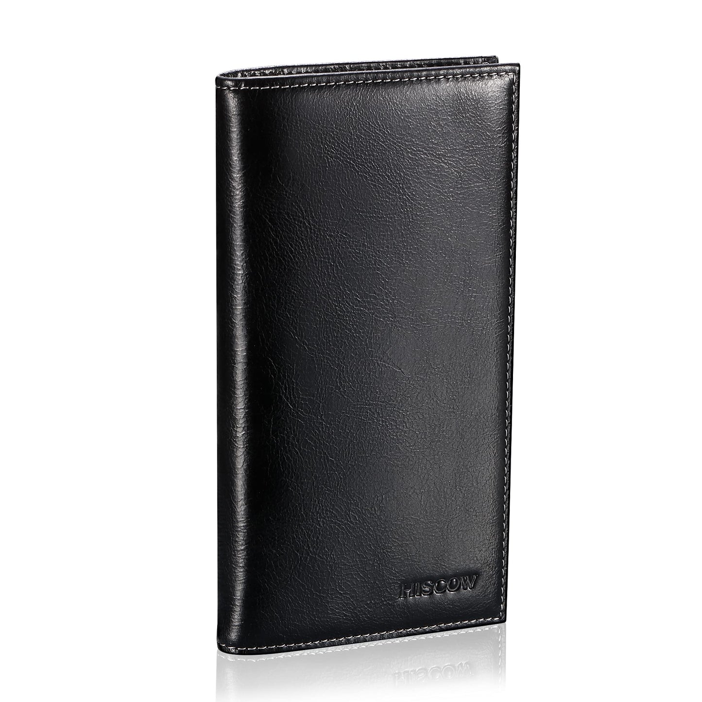 HOTHISCOW Slim Leather Checkbook Cover for Personal Checks | Full grain cowhide, transaction register & check book pockets, removable duplicate divider, durable stitching, gifts for men