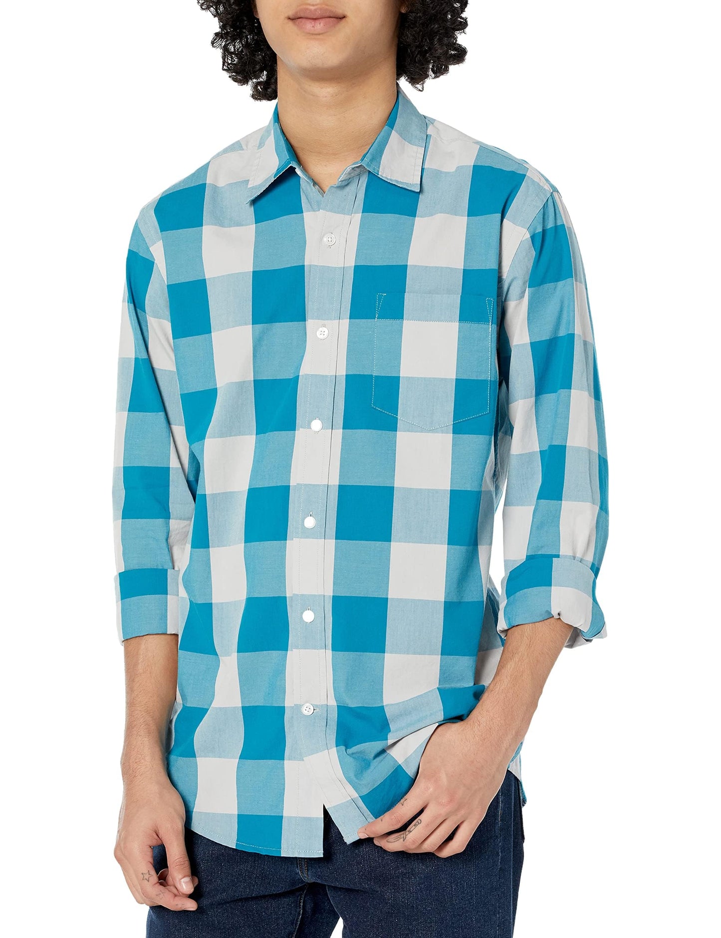 HOTAmazon Essentials Men's Regular-Fit Long-Sleeve Casual Poplin Shirt, Button Front, Business Casual, Collared