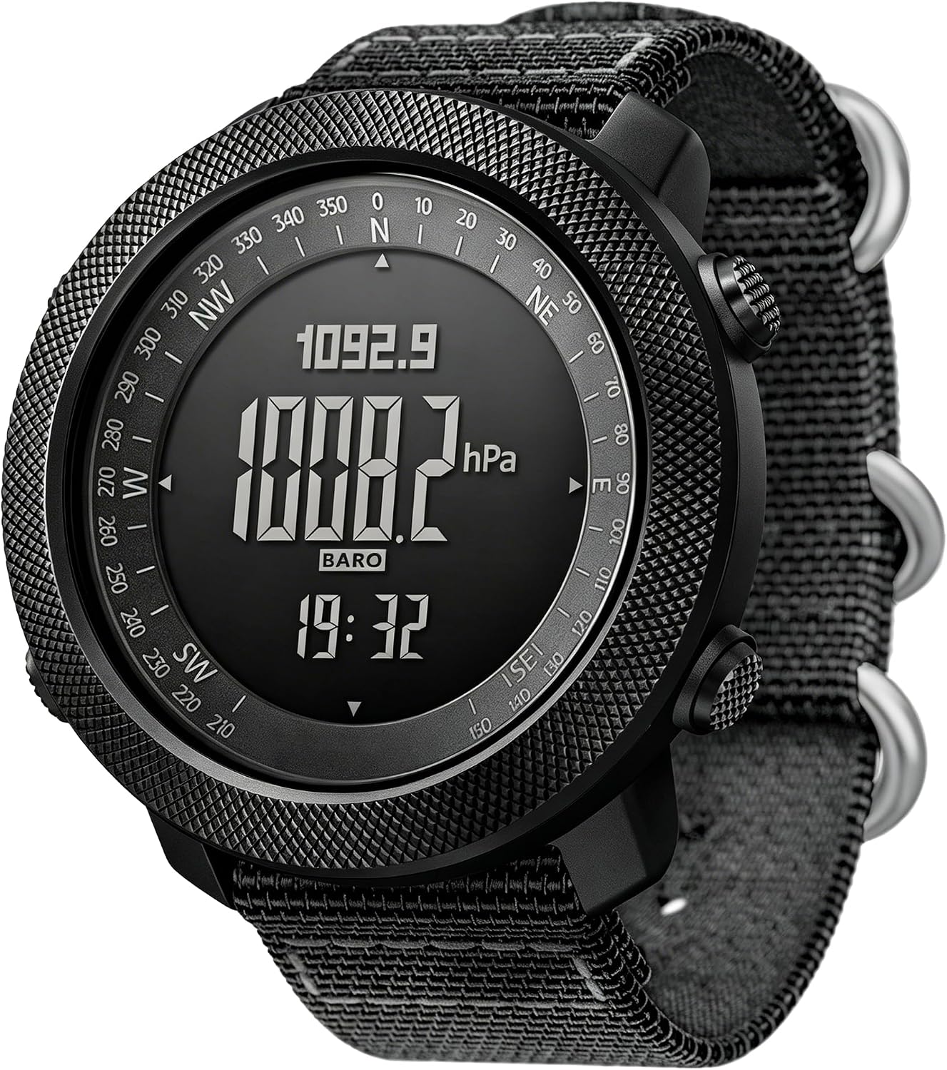 HOTCakCity Digital Watch Military Tactical Watches for Men, 50mm Large Face Zinc Alloy Case with Breathable Double-Layer Nylon Strap, 5ATM Waterproof Shockproof, Altimeter, Barometer, Thermometer, Dual Time, Compass, Alarm, Stopwatch, Countdown