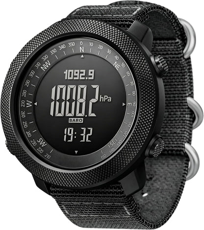 HOTCakCity Digital Watch Military Tactical Watches for Men, 50mm Large Face Zinc Alloy Case with Breathable Double-Layer Nylon Strap, 5ATM Waterproof Shockproof, Altimeter, Barometer, Thermometer, Dual Time, Compass, Alarm, Stopwatch, Countdown