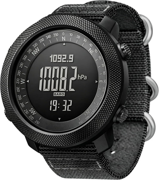 HOTCakCity Digital Watch Military Tactical Watches for Men, 50mm Large Face Zinc Alloy Case with Breathable Double-Layer Nylon Strap, 5ATM Waterproof Shockproof, Altimeter, Barometer, Thermometer, Dual Time, Compass, Alarm, Stopwatch, Countdown