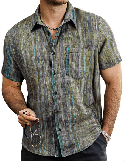 HOTVATPAVE Mens Summer Striped Shirts Button Down Short Sleeve Vintage Beach Hawaiian Shirts with Pocket