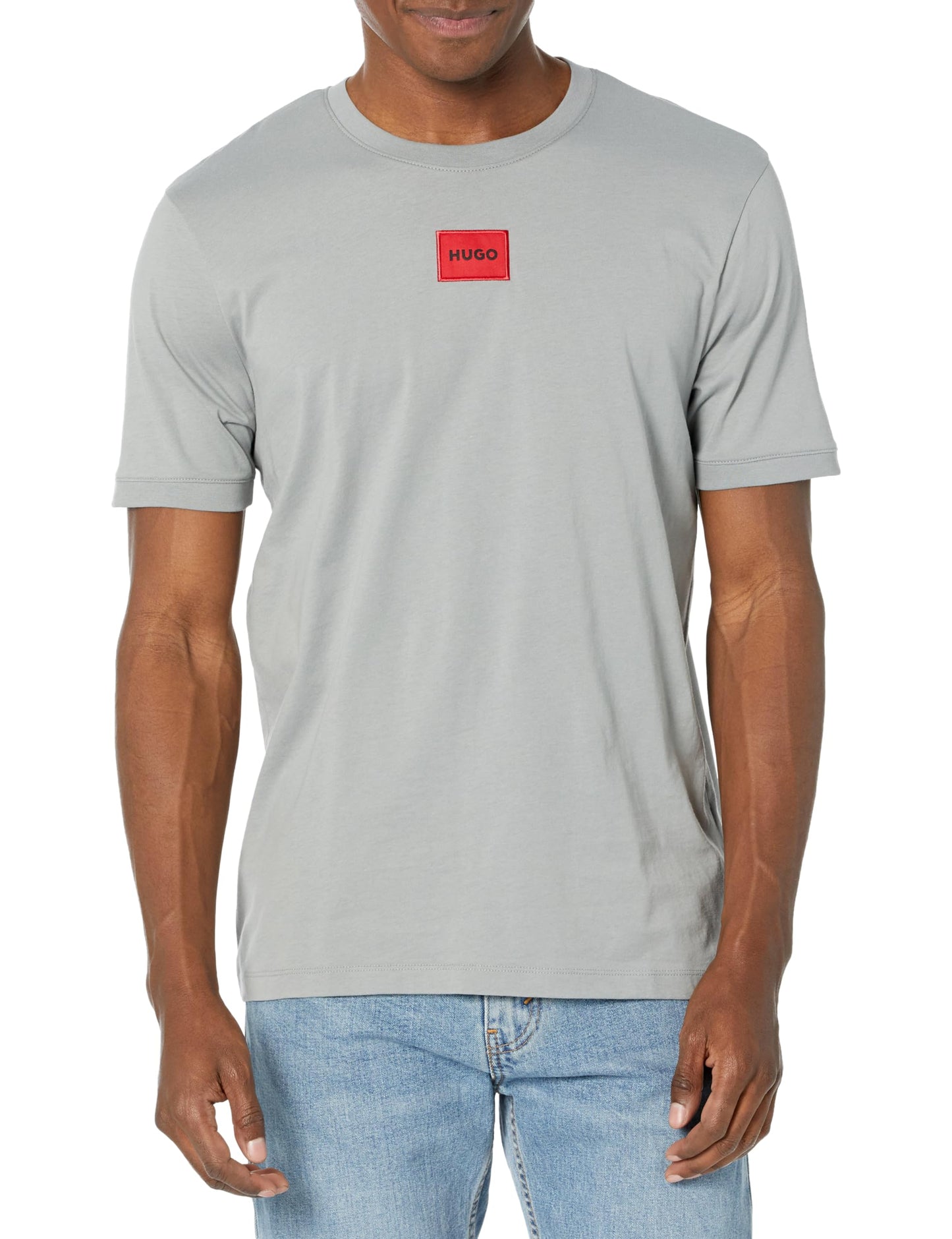 HOTHugo Mens Ribbed Crew Neck Regular Fit Center Logo T-Shirt