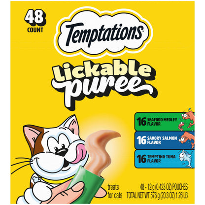 HOTTemptations Creamy Puree Cat Treats, Chicken, Salmon & Tuna, 24 Count | Under 15 calories per tube, great for senior cats, no chewing required, no added sugar, fillers, or artificial preservatives