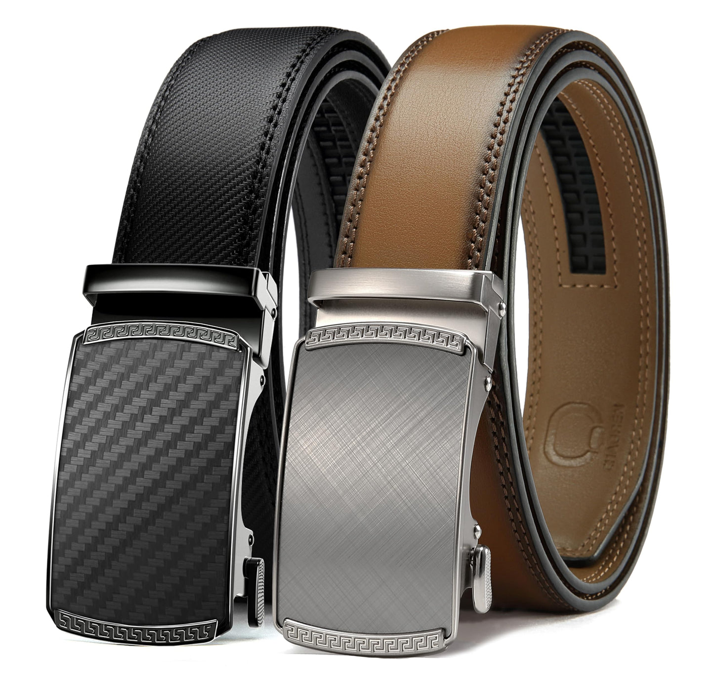 HOTCHAOREN Mens Belt Leather Ratchet Belt 2 Pack - Customizable Fit, Effortless Style (35mm)