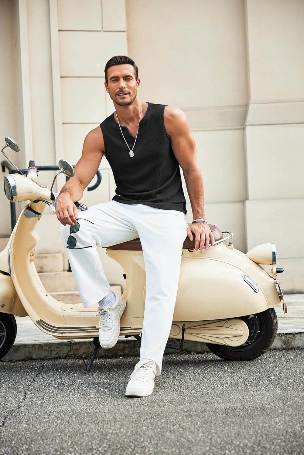 HOTCOOFANDY Men's Casual Tank Tops Knit V Neck Sleeveless T Shirts 2 Pack Summer Beach Lightweight Muscle Tee