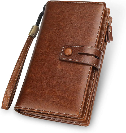 HOTFT FUNTOR Women's Big Fat RFID Blocking Wallet Leather Zip Around Clutch Large Phone Organizer Wristlet