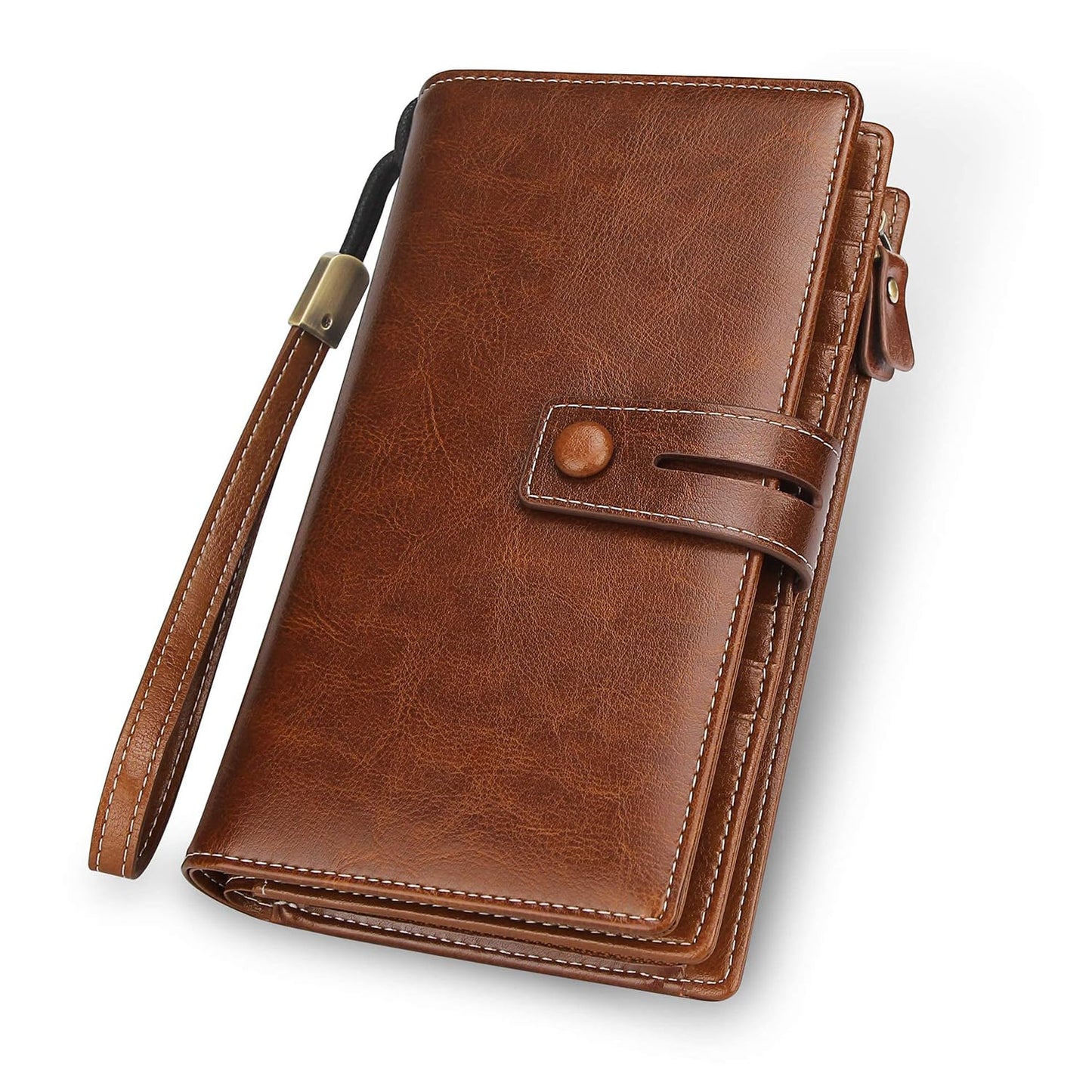 HOTFT FUNTOR Women's Big Fat RFID Blocking Wallet Leather Zip Around Clutch Large Phone Organizer Wristlet