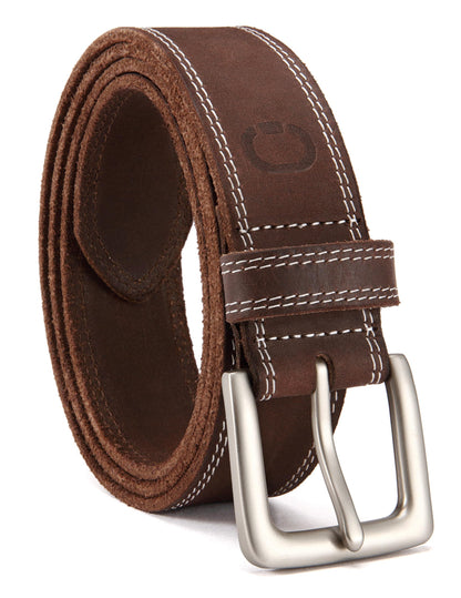 HOTCHAOREN Mens Belts Casual for Jeans - Full-Grain Leather, Durable Cowhide | Solid Buckle, Classic Style, Handmade, Daily Wear, Gift Box