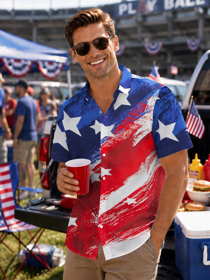HOTYoimira 4th of July Shirts for Men,Patriotic Grunge Concept USA Flag Button-Down Casual Short Sleeve Hawaiian Shirts for Men