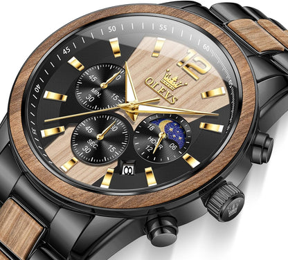 HOTOLEVS Men Analog Quartz Waterproof Watches Multifunction Chronograph Diamond Moon Phase Luminous Silicone Band Wrist Watches