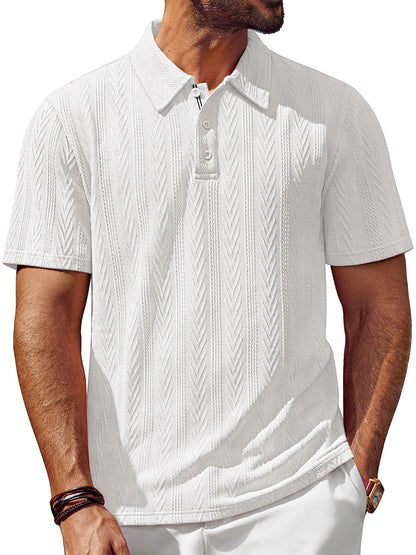 HOTPJ PAUL JONES Mens Polo Shirts Short Sleeve Knit Polo | Textured Knit Polo Shirt, Contrast Striped Placket, Golf Collared, Regular Fit, Stretchy, Wrinkle-free, Breathable, Old Money