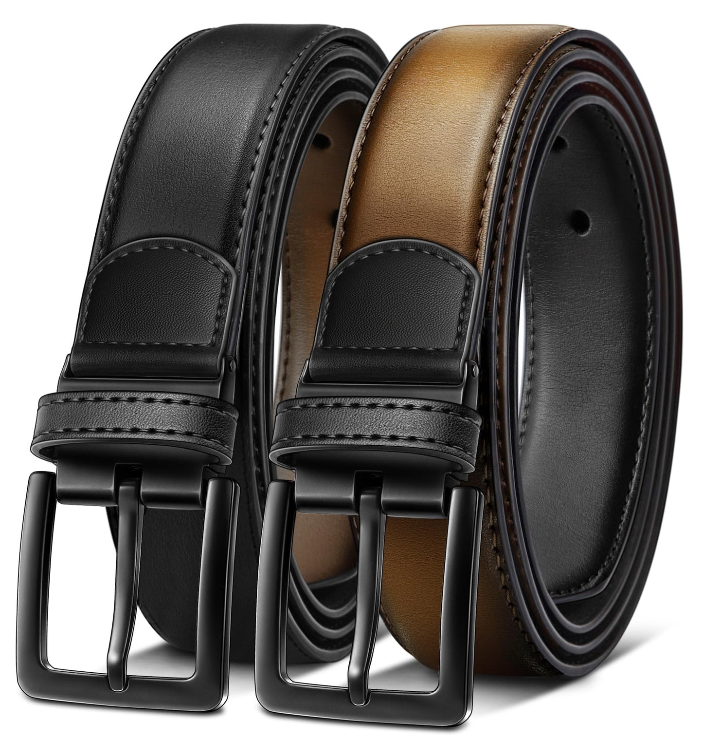 HOTBULLIANT Men's Belt,Reversible Belt Adjustable For Gift Men 1.25”-Cut For Fit-2 Sides in 1 Belt(Not 2)