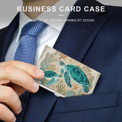 HOTBusiness Card Holder Case Slim, Aluminum Alloy, Credit Card Organizer Nautical Green Sea Turtles Beach for Men Women