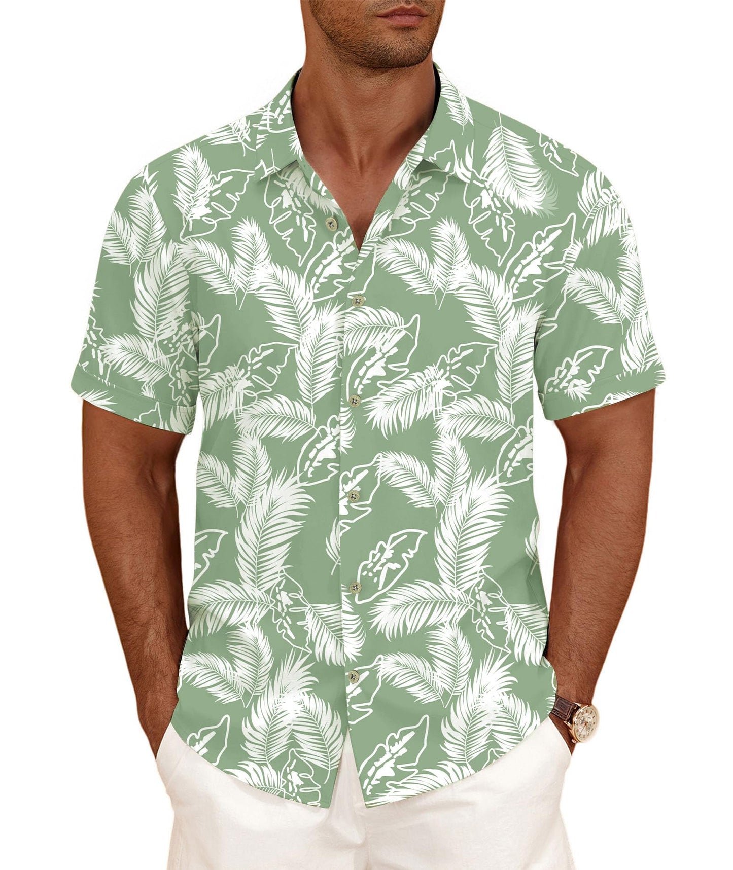 HOTCURBODO Linen Blend Shirts for Men Casual Short Sleeve Button Down Shirt Cool Summer Beach Wedding Vacation Tops
