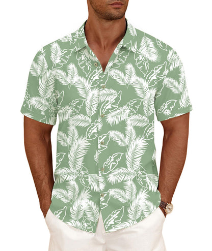 HOTCURBODO Linen Blend Shirts for Men Casual Short Sleeve Button Down Shirt Cool Summer Beach Wedding Vacation Tops