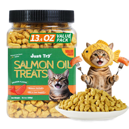 HOTJust Try Cat Treats for Indoor Cats Hairball Control Natural Salmon Healthy Cat Grass Treats Kitten Snacks Training Biscuits Catnip for Cats Dental Care 13.4 OZ