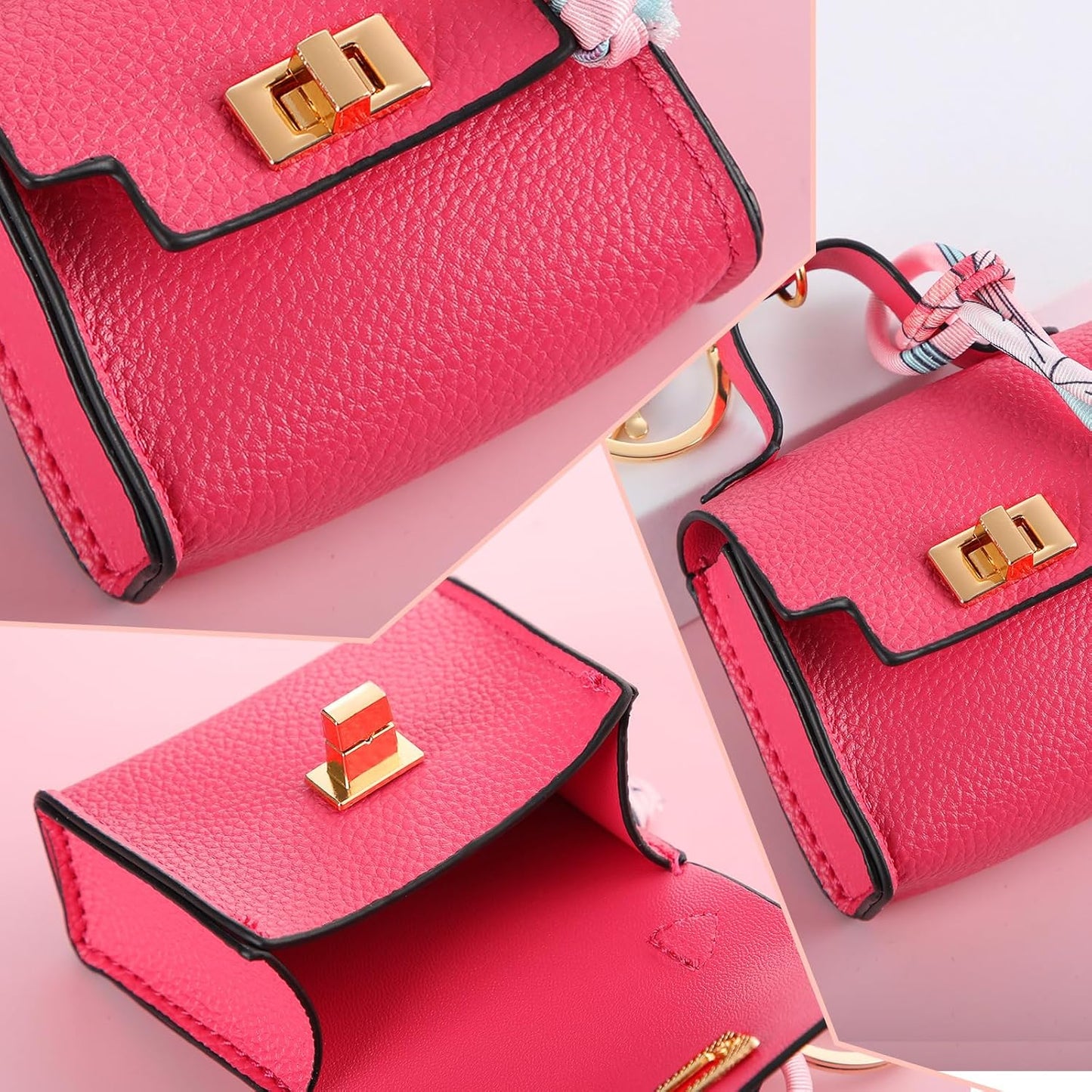 HOTLiliaafar 8 Pcs Mini Backpack Keychain Mini Coin Purses for Women Cute PU Leather Makeup Bag with Keychain Pocket Card Holder (8 Colors)