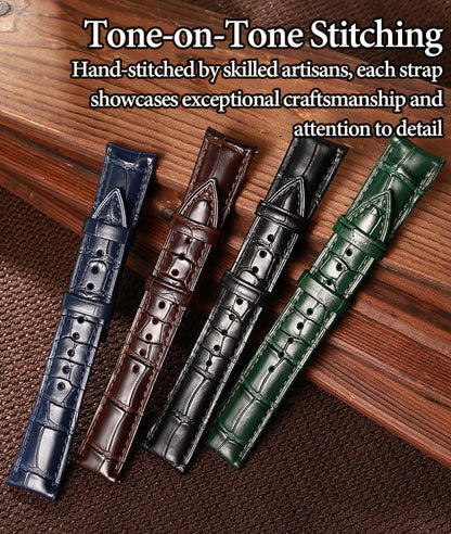 HOTREZERO Leather Watch Band for Men, Quick-Release Alligator Grain Embossed | REZERO Watch Bands Replacement | Luxury Style | 316L Stainless Steel Hardware | Curved End for Round Dial | 19/20/21/22mm