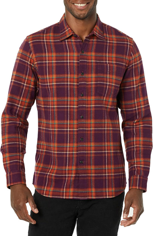 HOTAmazon Essentials Men's Slim-Fit Flannel Shirt, Long Sleeve Button Down Plaid