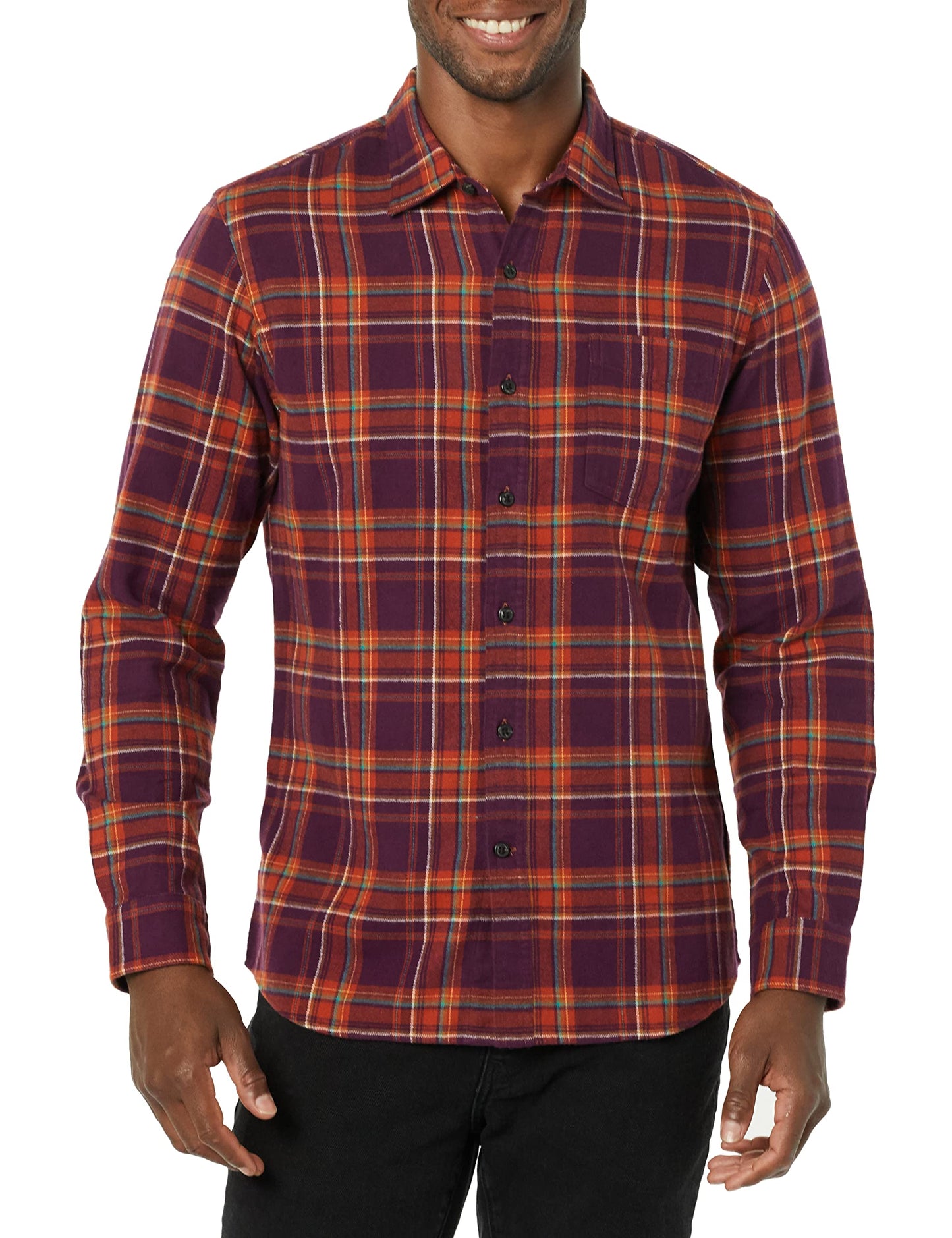 HOTAmazon Essentials Men's Slim-Fit Flannel Shirt, Long Sleeve Button Down Plaid