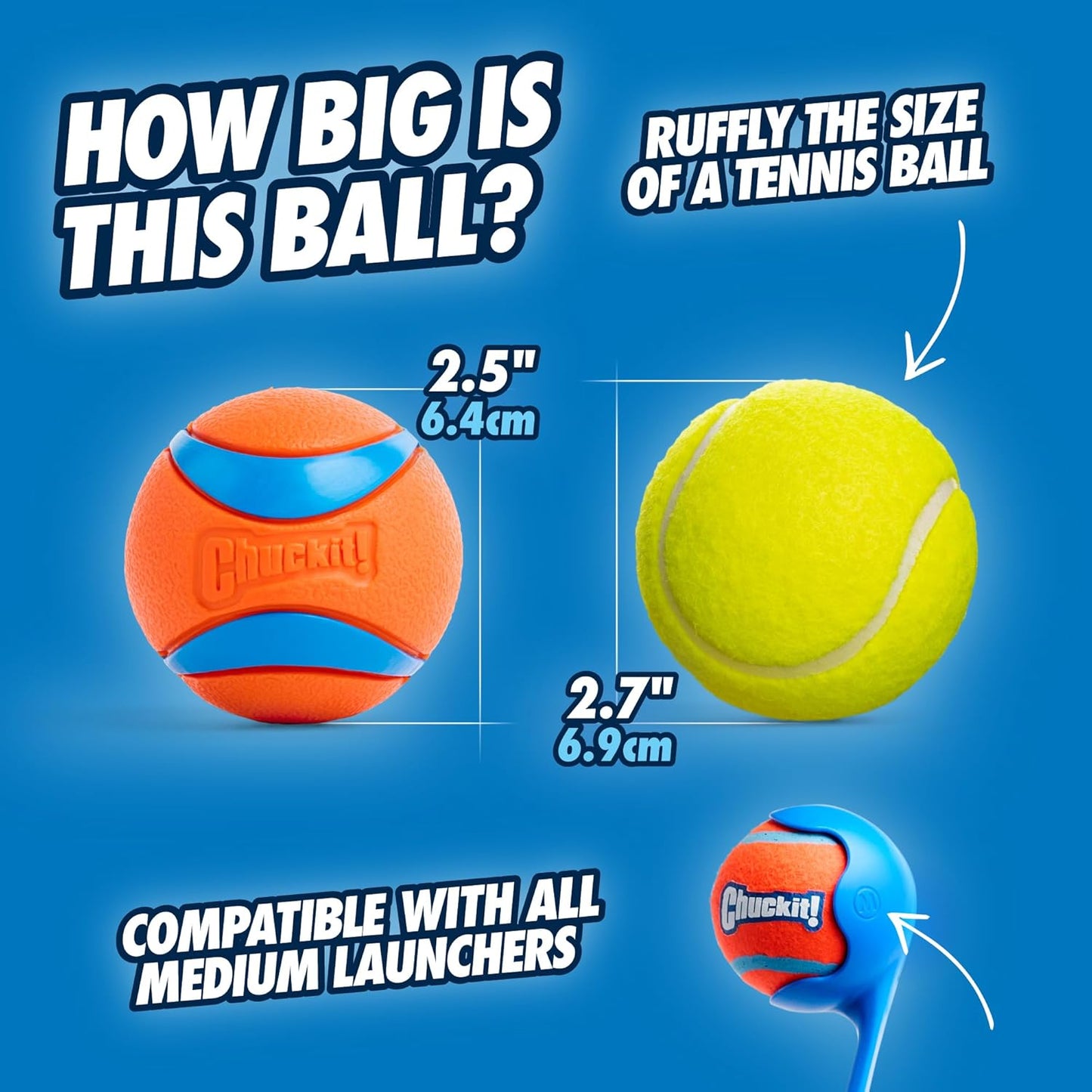 HOTChuckit! Ultra Ball Dog Toy - Medium Bouncy Fetch Balls For Dogs 20-60 lbs - Made from Durable Rubber - Floating Water Pet Toys - Size Medium - 2.5-inch Diameter - Pack of 4