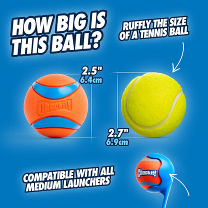 HOTChuckit! Ultra Ball Dog Toy - Medium Bouncy Fetch Balls For Dogs 20-60 lbs - Made from Durable Rubber - Floating Water Pet Toys - Size Medium - 2.5-inch Diameter - Pack of 4