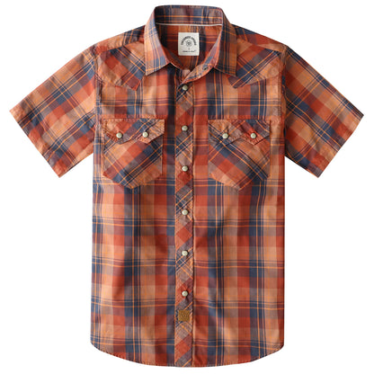 HOTDubinik® Pearl Snap Western Shirts for Men Short Sleeve Cowboy Men's Casual Shirt with 2 Sawtooth Pocket Vintage