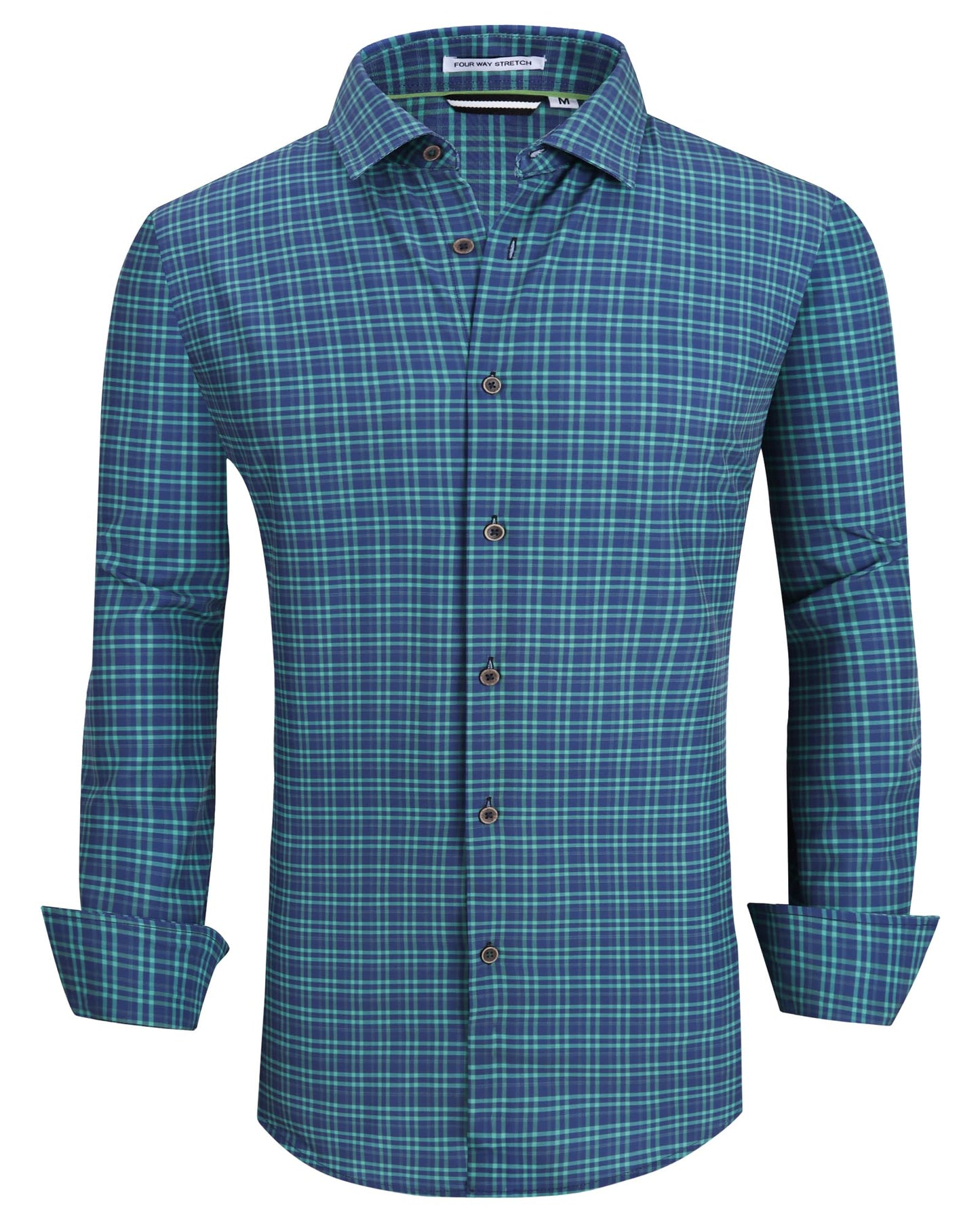 HOTAlex Vando Mens Wrinkle Free 4-Way Stretch Print Business Casual Shirt | Wrinkle resistant, Machine washable, Classic check Pattern, True-to-size cut, Business & Daily, Easy outfit pairing