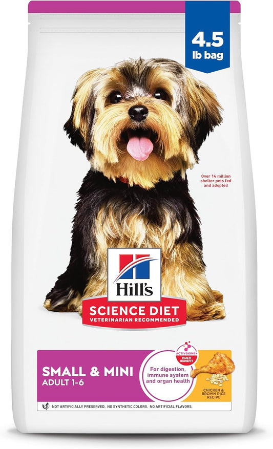 HOTHill's Science Diet Adult 1-6 Small & Mini Dry Dog Food | #1 Veterinarian Recommended, Chicken & Brown Rice, 4.5 lb. Bag