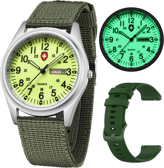 HOTGosasa Unisex Military Analog Field Watch with Nylon Strap, Luminous Easy Read Dial, Sport Tactical Casual Quartz Wristwatch, Daily Water Resistant