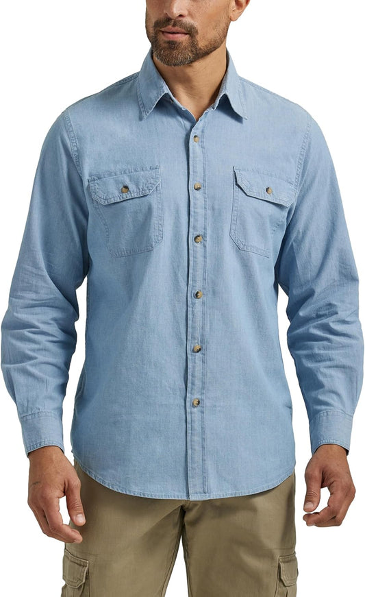 HOTWrangler Authentics Men's Long Sleeve Classic Woven Shirt