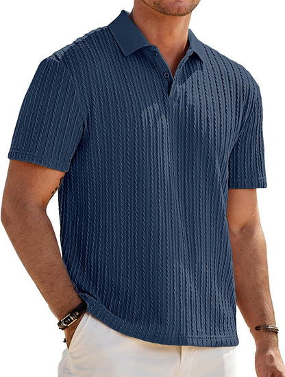 HOTJMIERR Mens Casual Polo Shirt Summer Short Sleeve Vacation Button Beach Knit Stretchy Golf Shirts