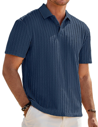 HOTJMIERR Mens Casual Polo Shirt Summer Short Sleeve Vacation Button Beach Knit Stretchy Golf Shirts