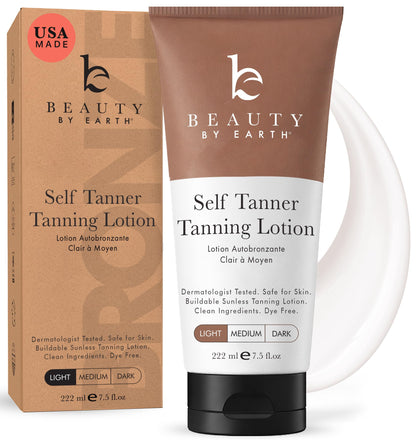 HOTBeauty by Earth Self Tanner - USA Made with Natural & Organic Ingredients | Moisturizing Self Tanning Lotion with Aloe Vera & Coconut for a Natural Glow, Streak-Free Fake Tan (Medium)