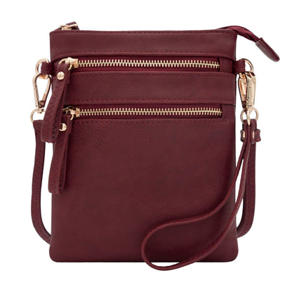 HOTSolene Small Crossbody Bag for Women, Multi Zip Pockets with Detachable Wristlet, Lightweight Travel Purse, Cell Phone Pouch