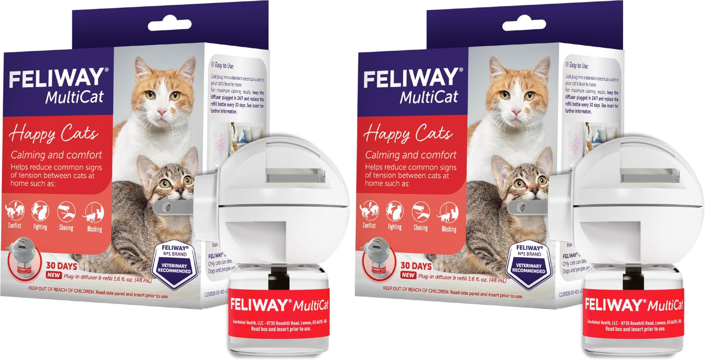 HOTFELIWAY MultiCat Cat Calming Pheromone Diffuser Kit | Helps Reduce Fighting, Tension and Aggression Between Cats due to Stress for Multi‑Cat Homes, 30 Day Supply