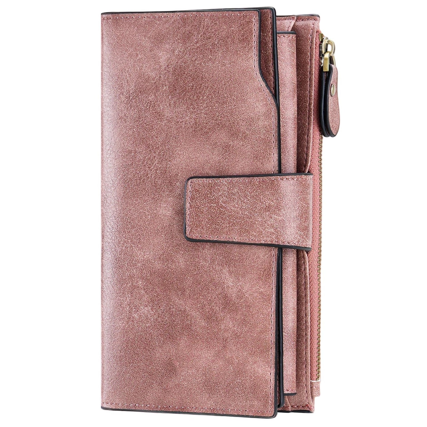 HOTSENDEFN Women Leather Wallets RFID Blocking Clutch Card Holder Ladies Purse with Zipper Pocket