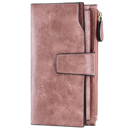 HOTSENDEFN Women Leather Wallets RFID Blocking Clutch Card Holder Ladies Purse with Zipper Pocket