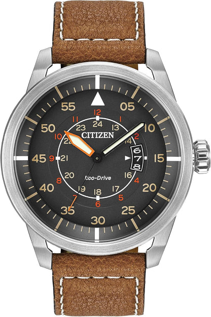 HOTCitizen Men’s Eco-Drive 3-Hand Date Avion Watch with Leather Strap (Style: AW1361:10H)