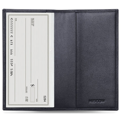 HOTHISCOW Slim Leather Checkbook Cover for Personal Checks | Full grain cowhide, transaction register & check book pockets, removable duplicate divider, durable stitching, gifts for men