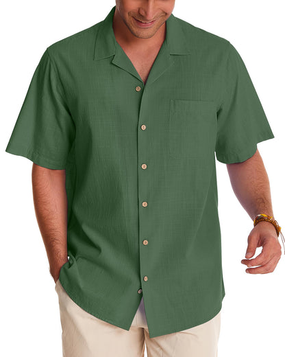 HOTAlimens & Gentle Mens Linen Shirts Cotton Hawaiian Shirts Short Sleeve Button Down Shirts Casual Summer Beach Tops