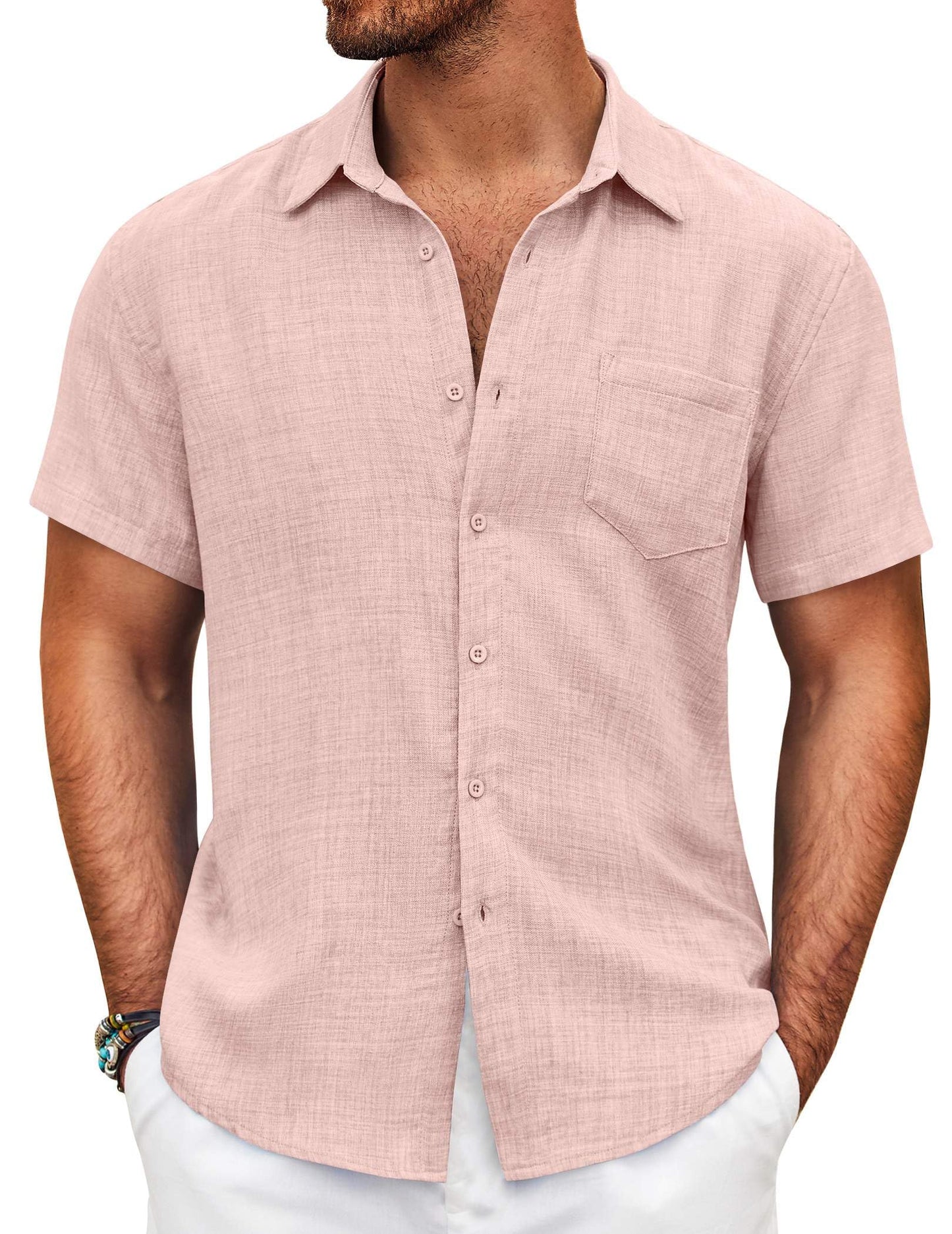 HOTCOOFANDY Mens Button Down Short Sleeve Shirt Casual Shirts Summer Beach Textured Shirts with Pocket