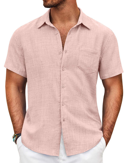 HOTCOOFANDY Mens Button Down Short Sleeve Shirt Casual Shirts Summer Beach Textured Shirts with Pocket