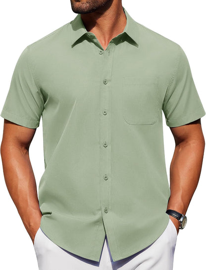 HOTAlimens & Gentle Men's Short Sleeve Dress Shirts Wrinkle Free Untucked Casual Button Down Shirt