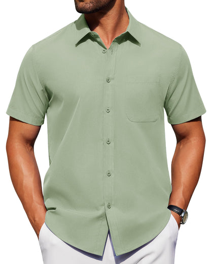 HOTAlimens & Gentle Men's Short Sleeve Dress Shirts Wrinkle Free Untucked Casual Button Down Shirt