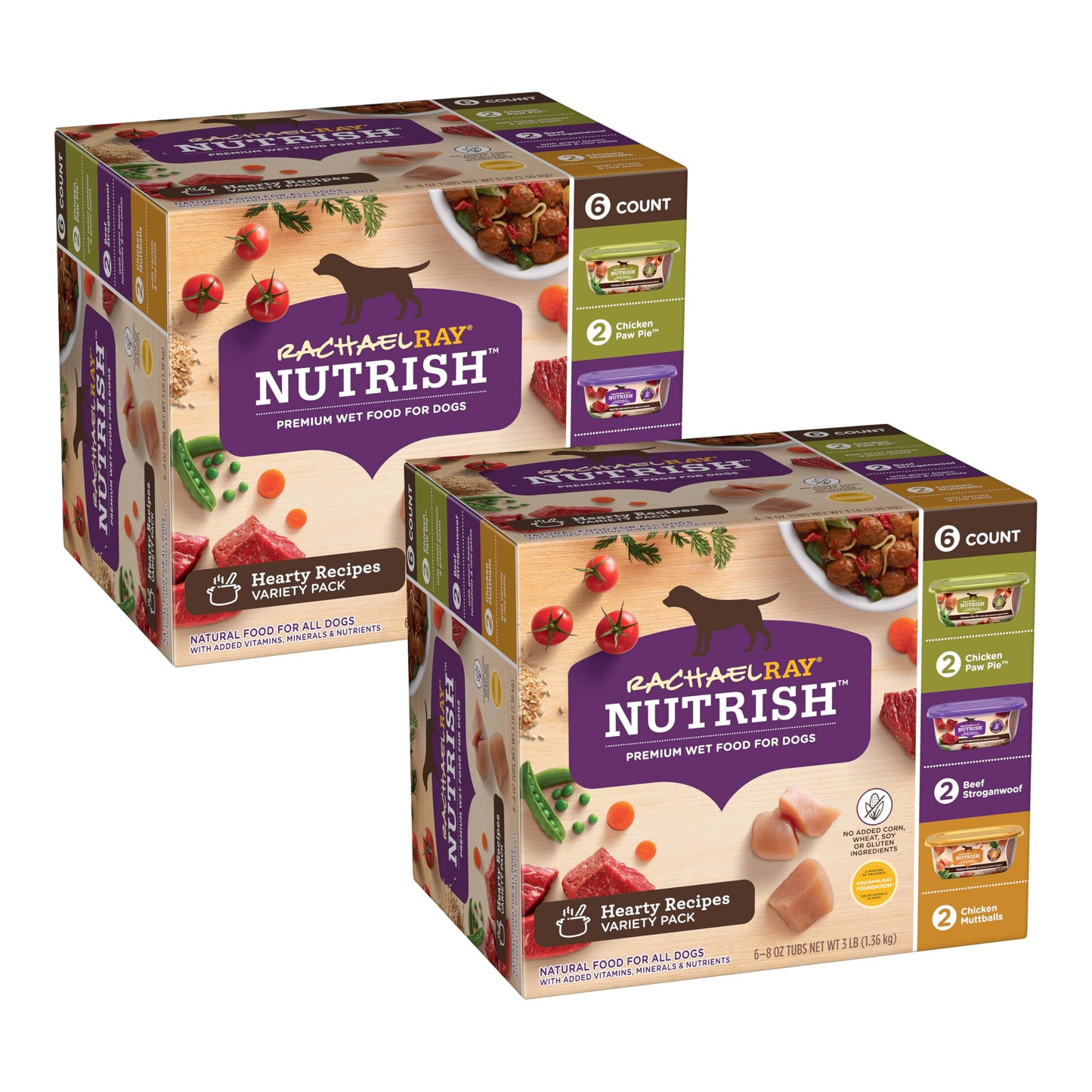 HOTNutrish Savory Favorites Wet Dog Food Variety Pack, 8 oz Tubs (Rachael Ray) | Pack of 6, Includes 3 Delicious Flavors of Chicken Paw Pie, Hearty Beef Stew & Savory Lamb Stew, No Artificial Flavors
