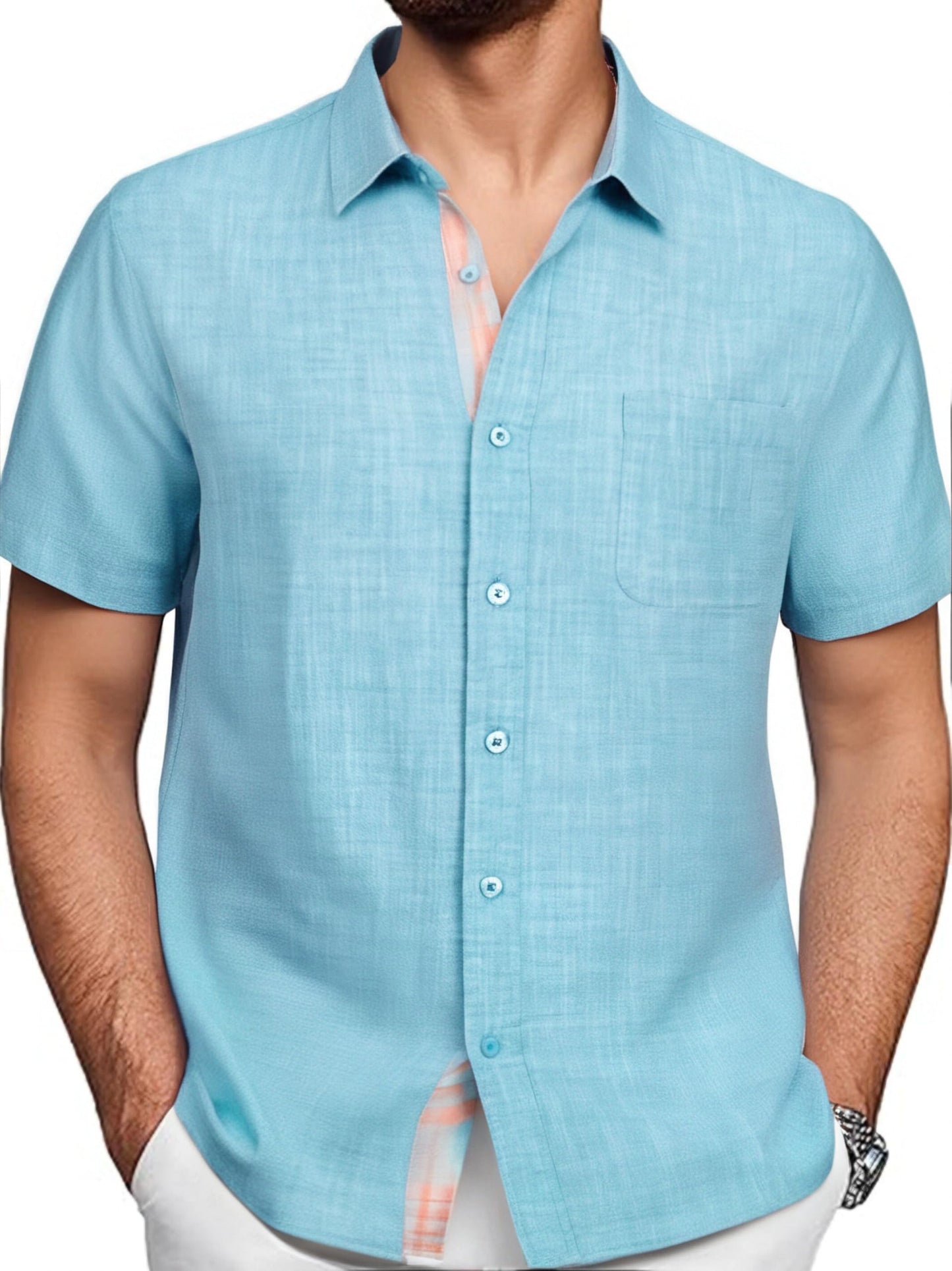 HOTDamipow Mens Casual Button Down Shirts Short Sleeve Fashion Vacation Beach Shirts